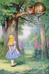 Alenka a kočka Šklíba, ilustrace z knihy „Alenka v říši divů“ od Lewise Carrolla (1832-98)